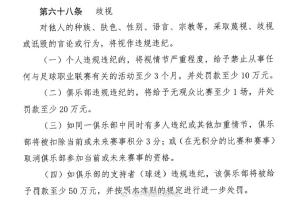 中足联新规：球迷有歧视行为的，其所支持俱乐部将至少被罚款50万