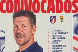 马竞本轮西甲大名单：阿尔瓦雷斯、格列兹曼在列，奥布拉克回归